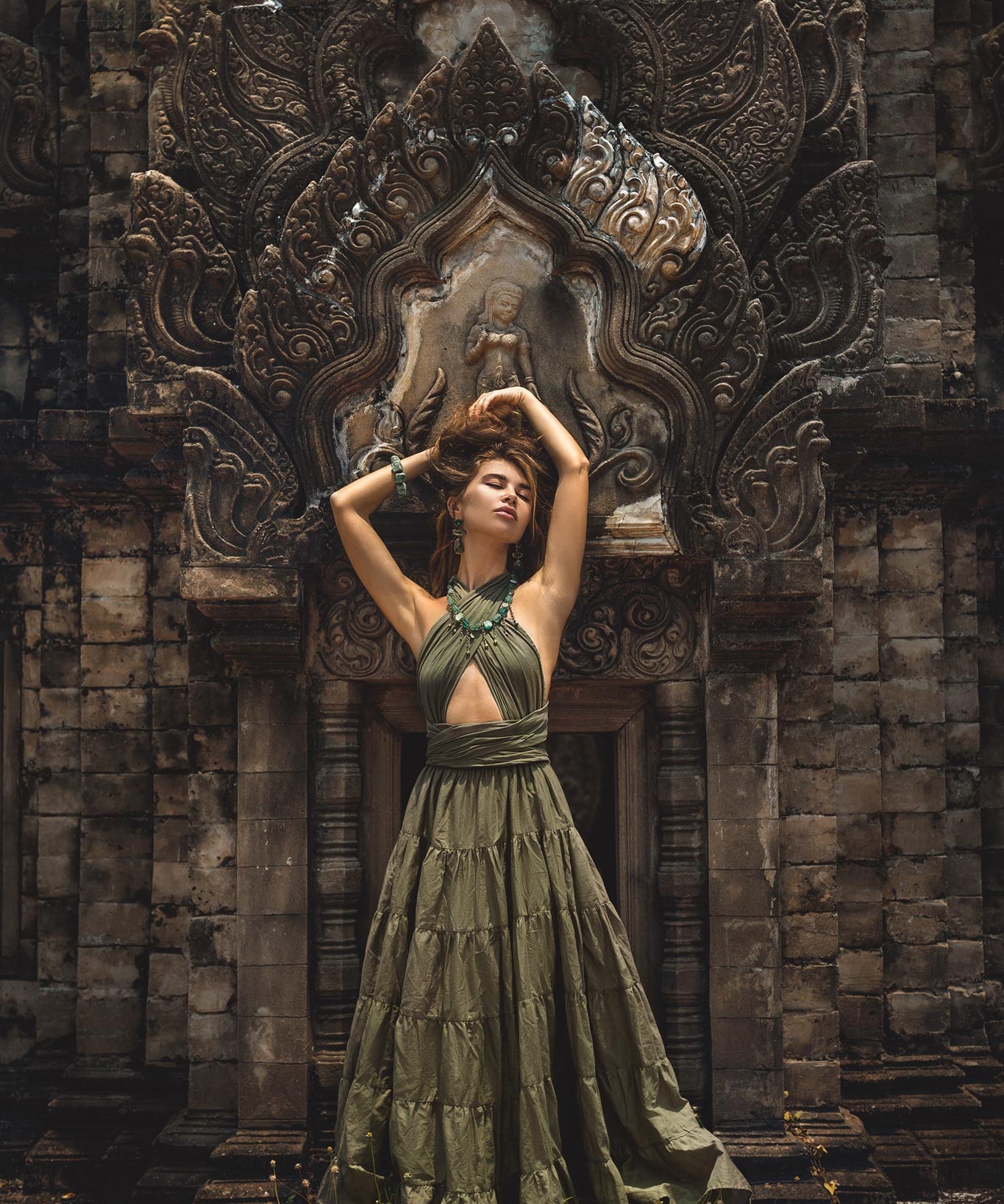 Sage Green Bohemian Adjustable Dress • Evening Open Back Belly Dress - AYA Sacred Wear