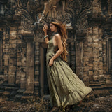 Sage Green Bohemian Adjustable Dress • Evening Open Back Belly Dress - AYA Sacred Wear