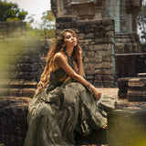 Sage Green Bohemian Adjustable Dress • Evening Open Back Belly Dress - AYA Sacred Wear