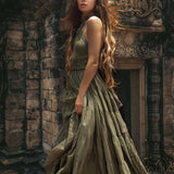 Sage Green Bohemian Adjustable Dress • Evening Open Back Belly Dress - AYA Sacred Wear
