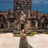Sage Green Bohemian Adjustable Dress • Evening Open Back Belly Dress - AYA Sacred Wear