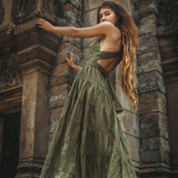 Sage Green Bohemian Adjustable Dress • Evening Open Back Belly Dress - AYA Sacred Wear