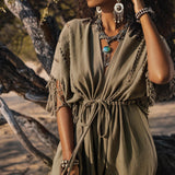 Sage Green Boho Dress • Plus Size Dress for Women • Kaftan Maxi Dress - AYA Sacred Wear