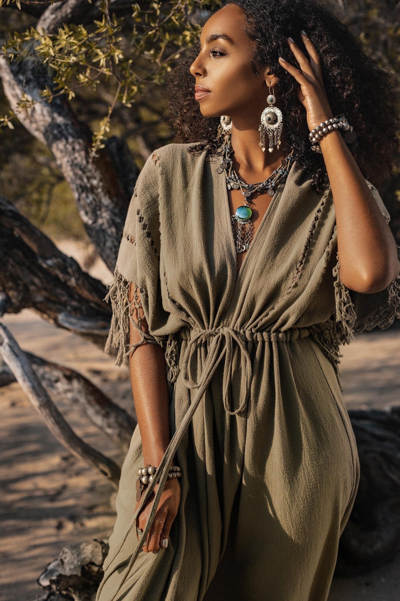Sage Green Boho Dress • Plus Size Dress for Women • Kaftan Maxi Dress - AYA Sacred Wear
