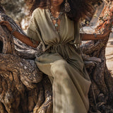 Sage Green Boho Dress • Plus Size Dress for Women • Kaftan Maxi Dress - AYA Sacred Wear