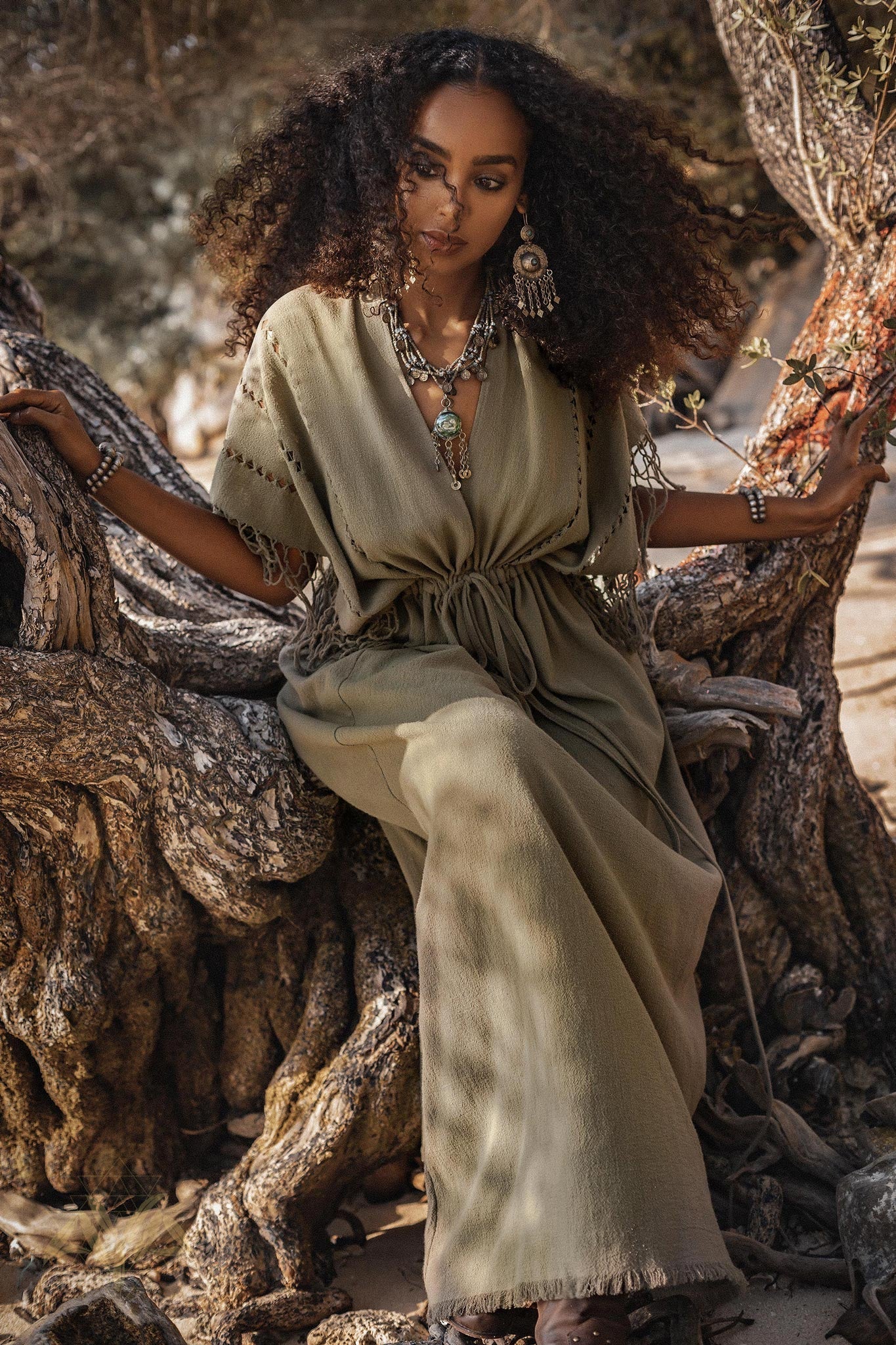 Sage Green Boho Dress • Plus Size Dress for Women • Kaftan Maxi Dress - AYA Sacred Wear