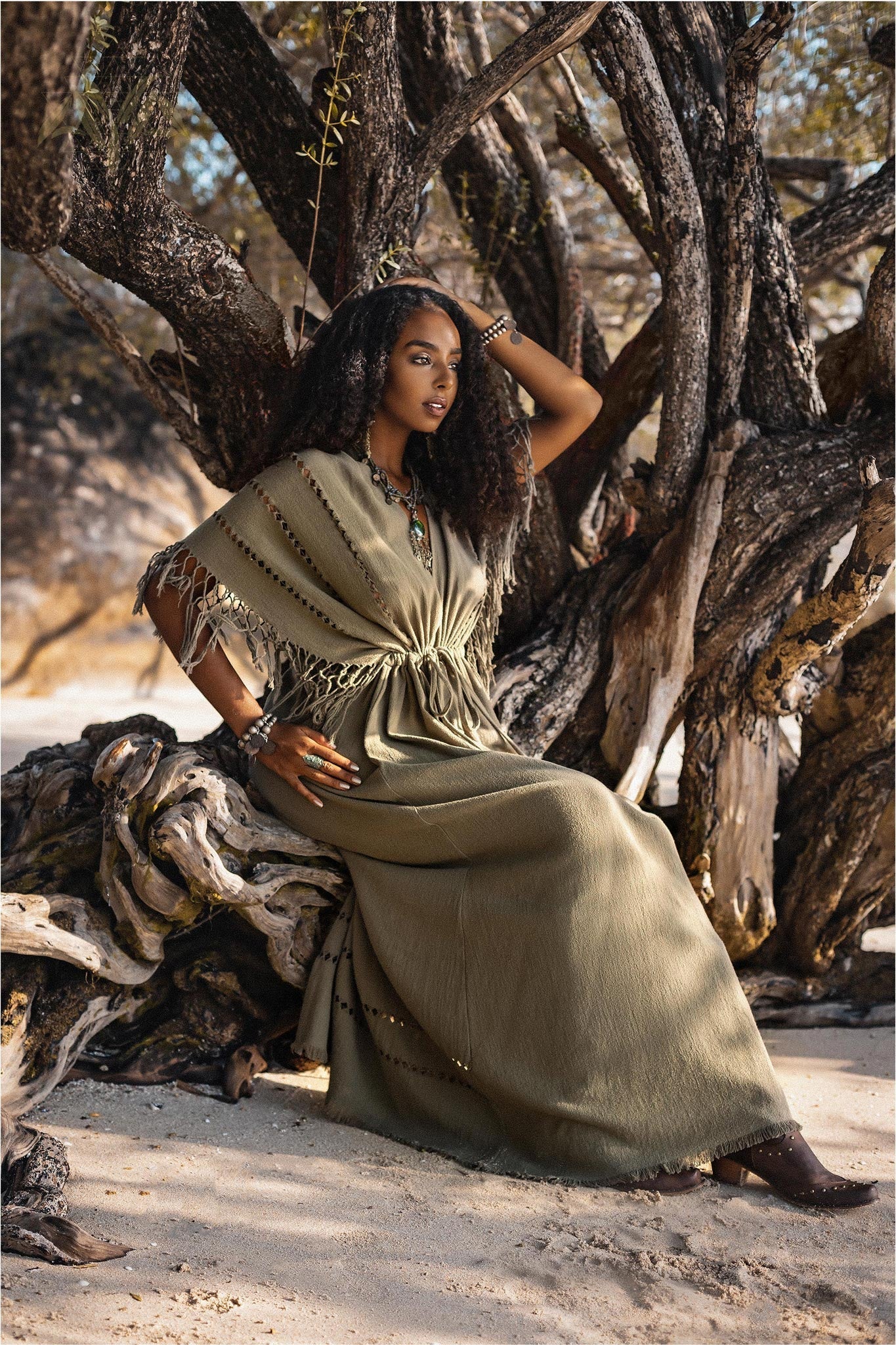 Sage Green Boho Dress • Plus Size Dress for Women • Kaftan Maxi Dress - AYA Sacred Wear