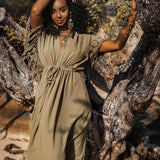 Sage Green Boho Dress • Plus Size Dress for Women • Kaftan Maxi Dress - AYA Sacred Wear