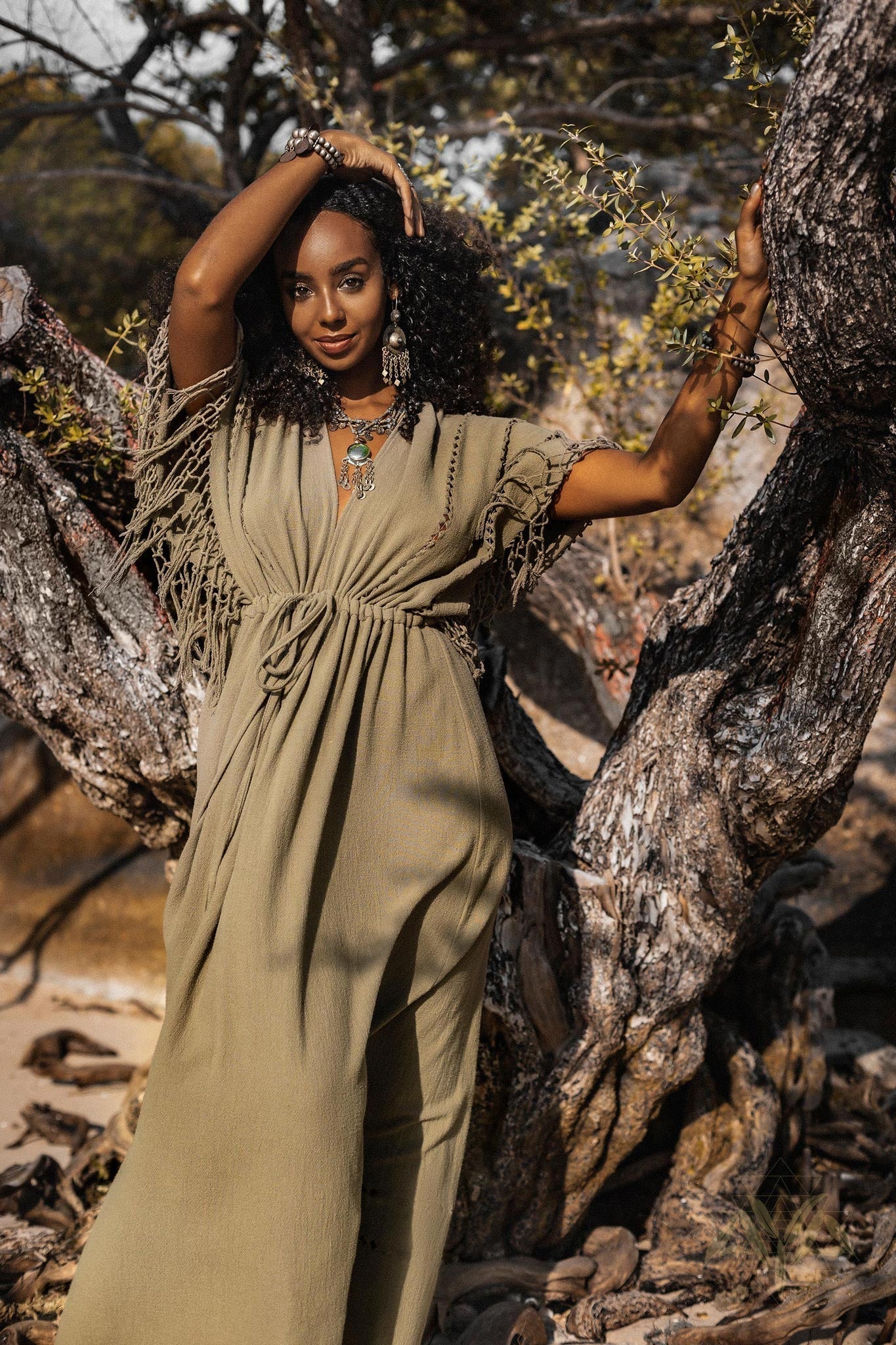 Sage Green Boho Dress • Plus Size Dress for Women • Kaftan Maxi Dress - AYA Sacred Wear