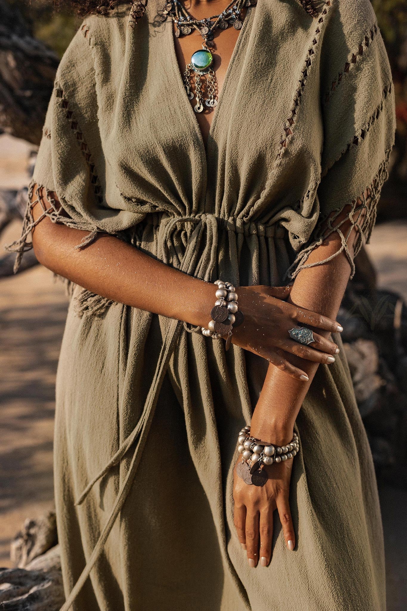 Sage Green Boho Dress • Plus Size Dress for Women • Kaftan Maxi Dress - AYA Sacred Wear