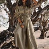Sage Green Boho Dress • Plus Size Dress for Women • Kaftan Maxi Dress - AYA Sacred Wear