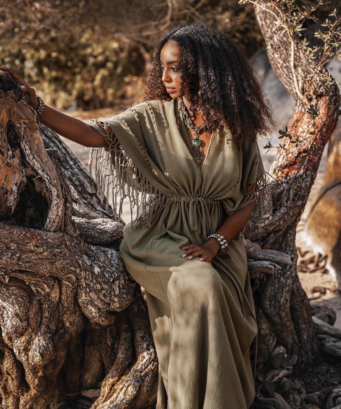 Sage Green Boho Dress • Plus Size Dress for Women • Kaftan Maxi Dress - AYA Sacred Wear