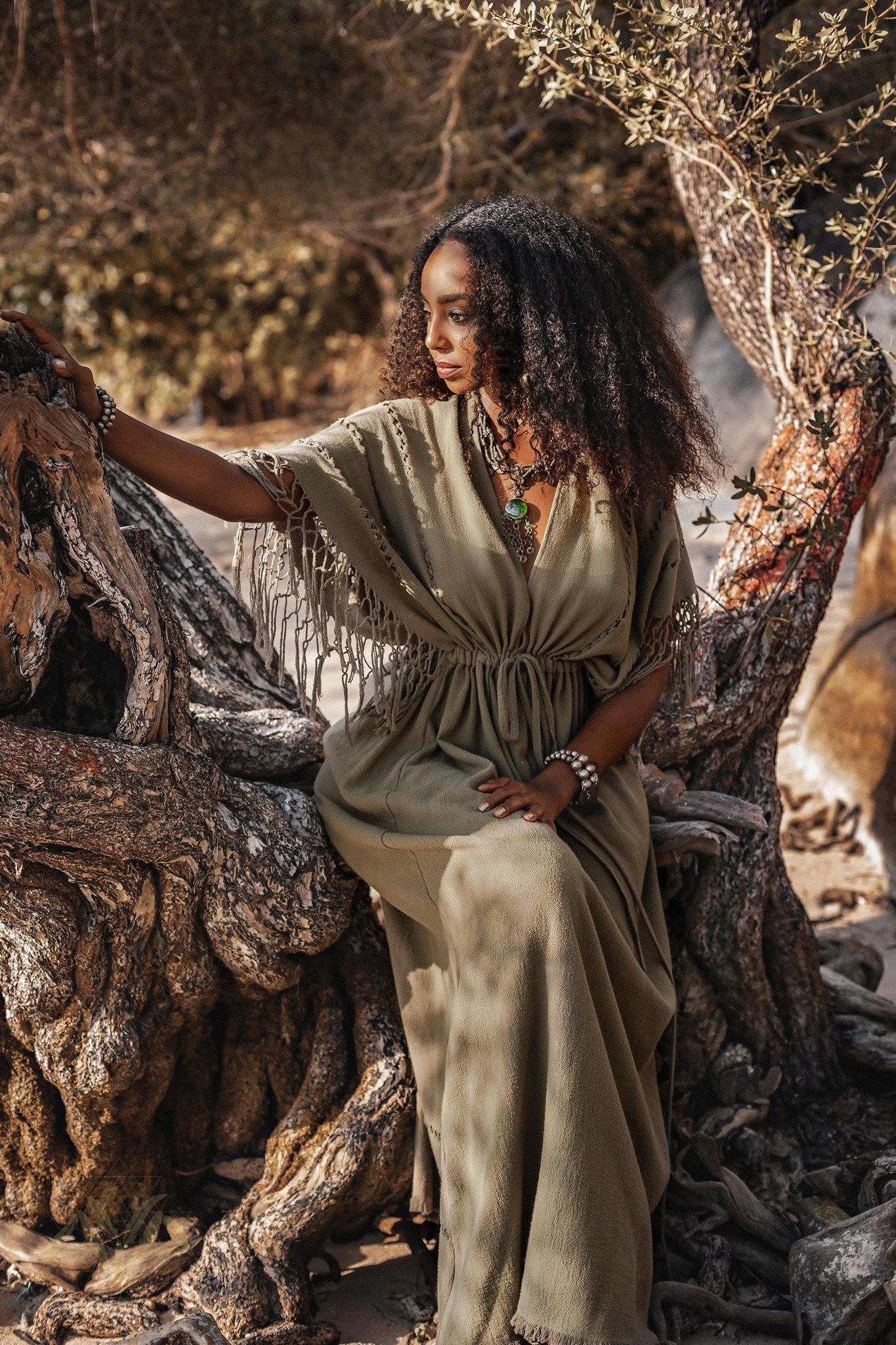 Sage Green Boho Dress • Plus Size Dress for Women • Kaftan Maxi Dress - AYA Sacred Wear