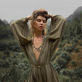 Sage Green Hand Knotted Jumpsuit • Mini Organic Jumpsuit • Romper Dress - AYA Sacred Wear