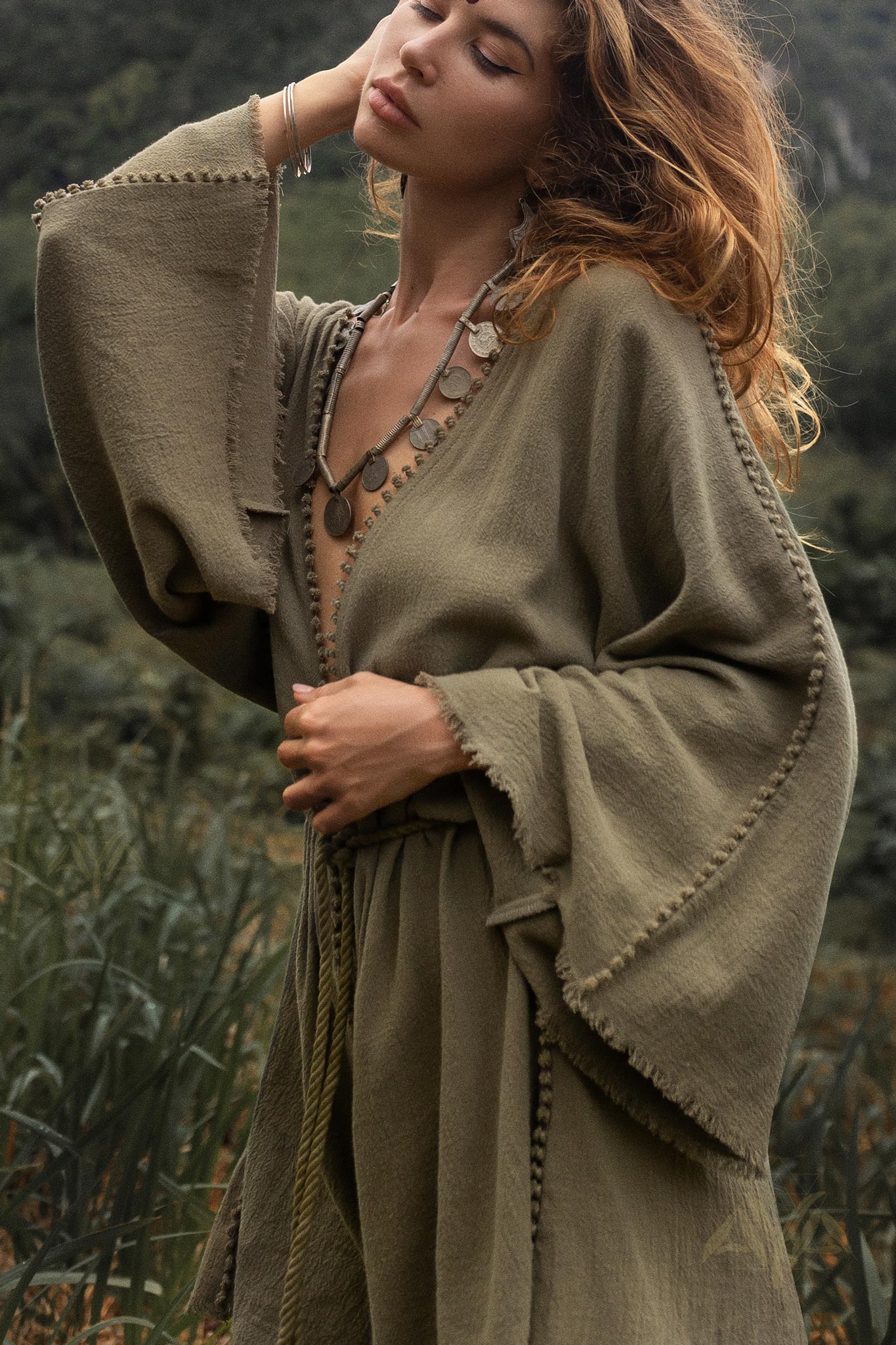 Sage Green Hand Knotted Jumpsuit • Mini Organic Jumpsuit • Romper Dress - AYA Sacred Wear