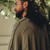 Sage Green Raw Cotton Minimalist Poncho for Men - AYA Sacred Wear