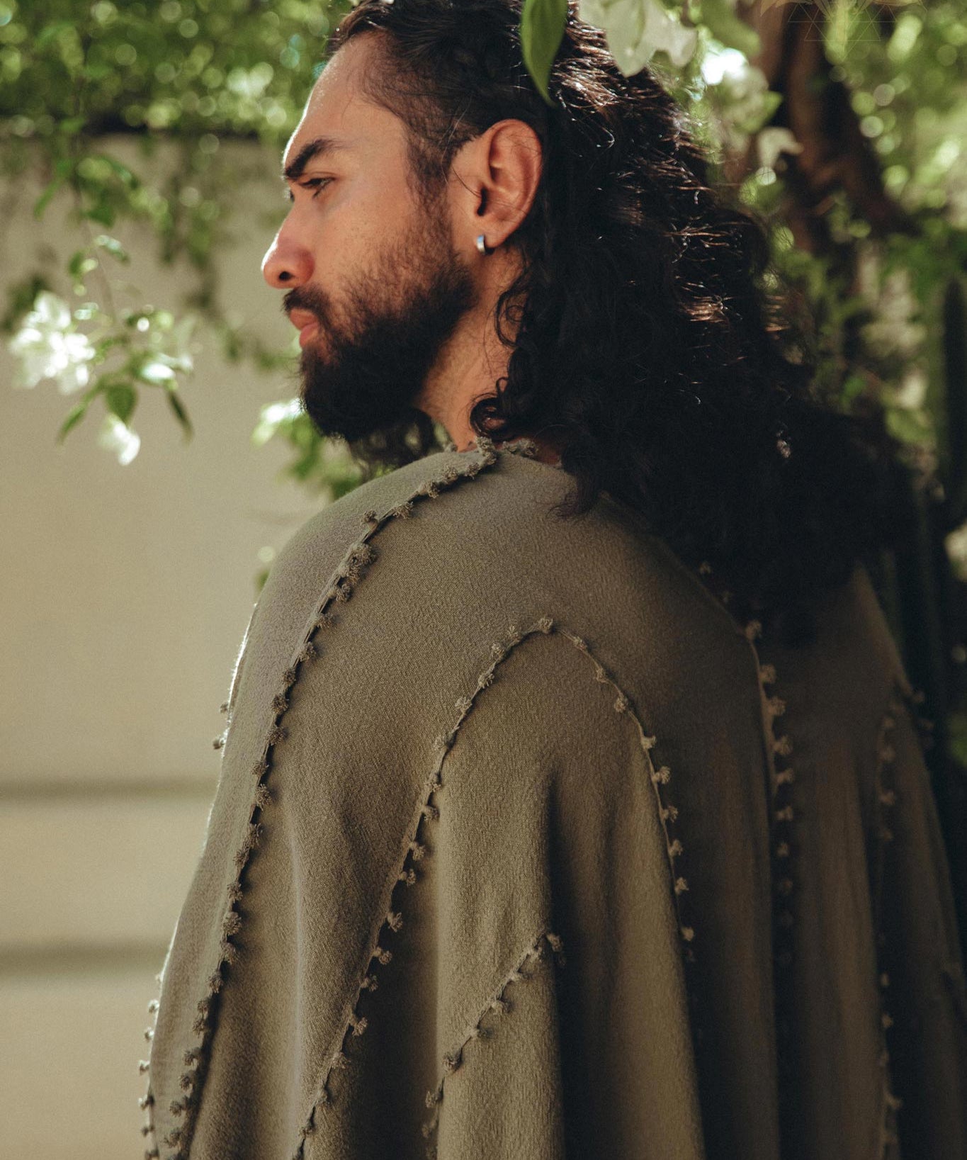 Sage Green Raw Cotton Minimalist Poncho for Men - AYA Sacred Wear