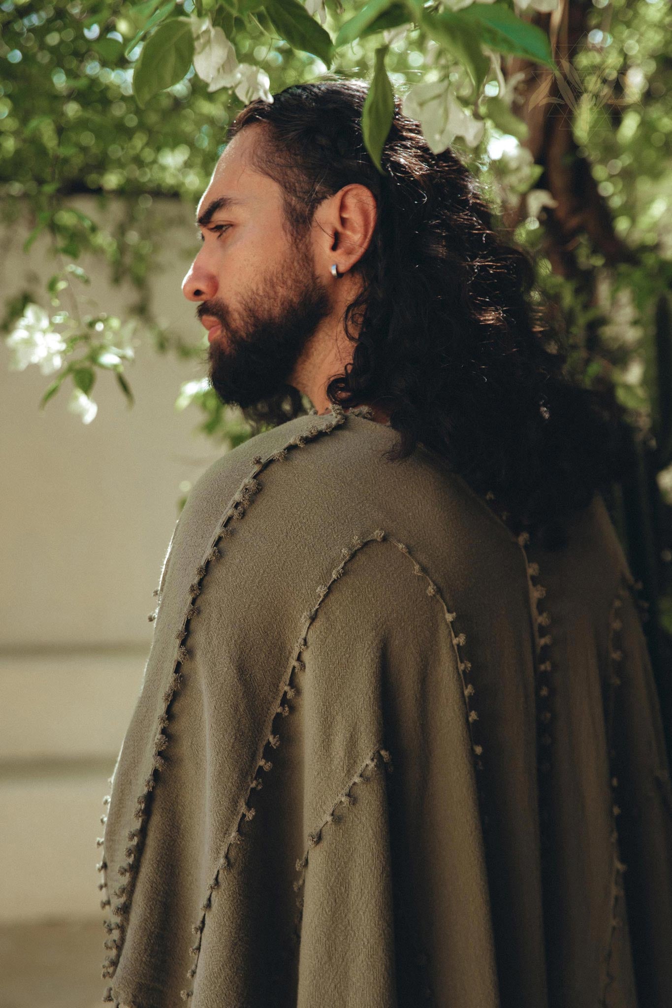 Sage Green Raw Cotton Minimalist Poncho for Men - AYA Sacred Wear