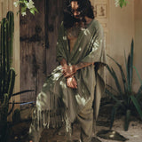 Sage Green Raw Cotton Minimalist Poncho for Men - AYA Sacred Wear