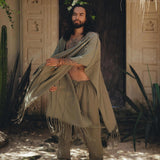 Sage Green Raw Cotton Minimalist Poncho for Men - AYA Sacred Wear