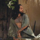 Sage Green Raw Cotton Minimalist Poncho for Men - AYA Sacred Wear