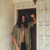 Sage Green Tribal Kimono Robe for Men - AYA Sacred Wear
