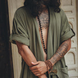 Sage Green Tribal Kimono Robe for Men - AYA Sacred Wear