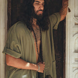 Sage Green Tribal Kimono Robe for Men - AYA Sacred Wear