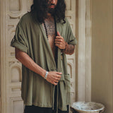 Sage Green Tribal Kimono Robe for Men - AYA Sacred Wear