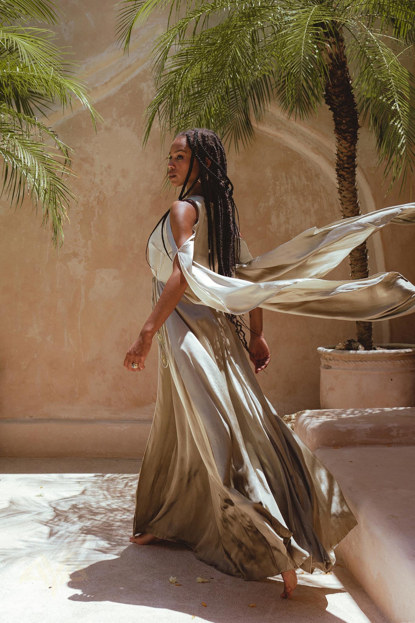 Sage Matangi Peace Silk Gown • Boho Bridal Silk Dress • Boho Elegant Dress • Wedding Dress - AYA Sacred Wear