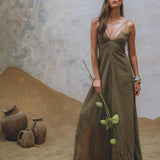 Sage Padma Dress • Boho Minimalist Dress • Boho Elegant Goddess Dress - AYA Sacred Wear