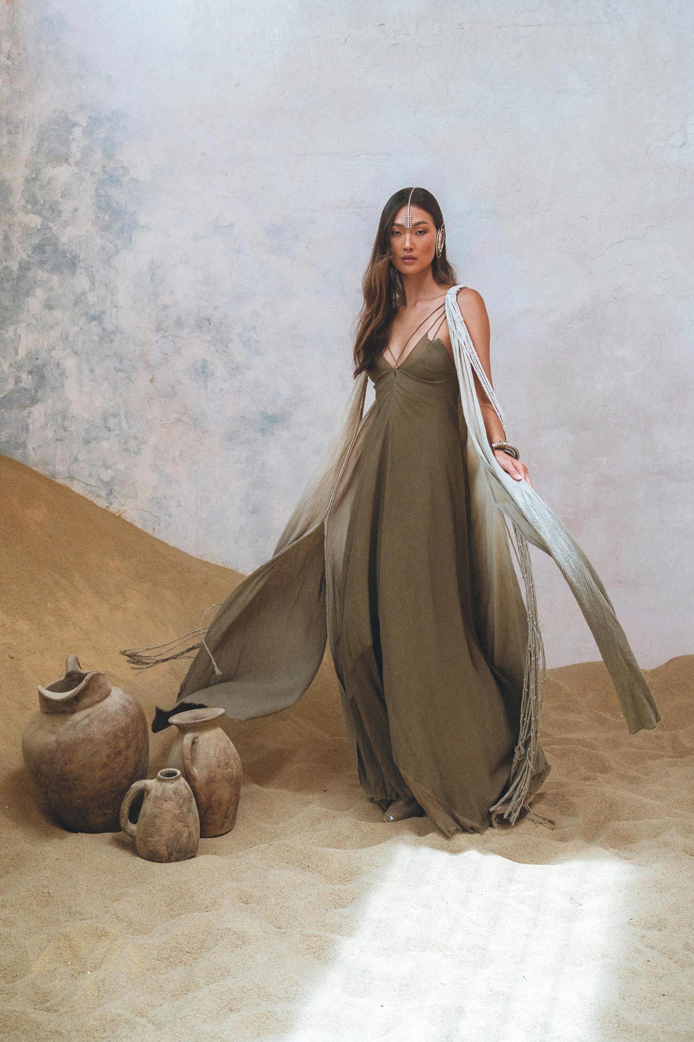 Sage Padma Dress • Boho Minimalist Dress • Boho Elegant Goddess Dress - AYA Sacred Wear