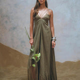 Sage Padma Dress • Boho Minimalist Dress • Boho Elegant Goddess Dress - AYA Sacred Wear