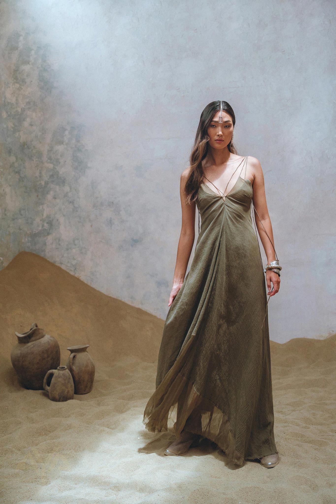 Sage Padma Dress • Boho Minimalist Dress • Boho Elegant Goddess Dress - AYA Sacred Wear