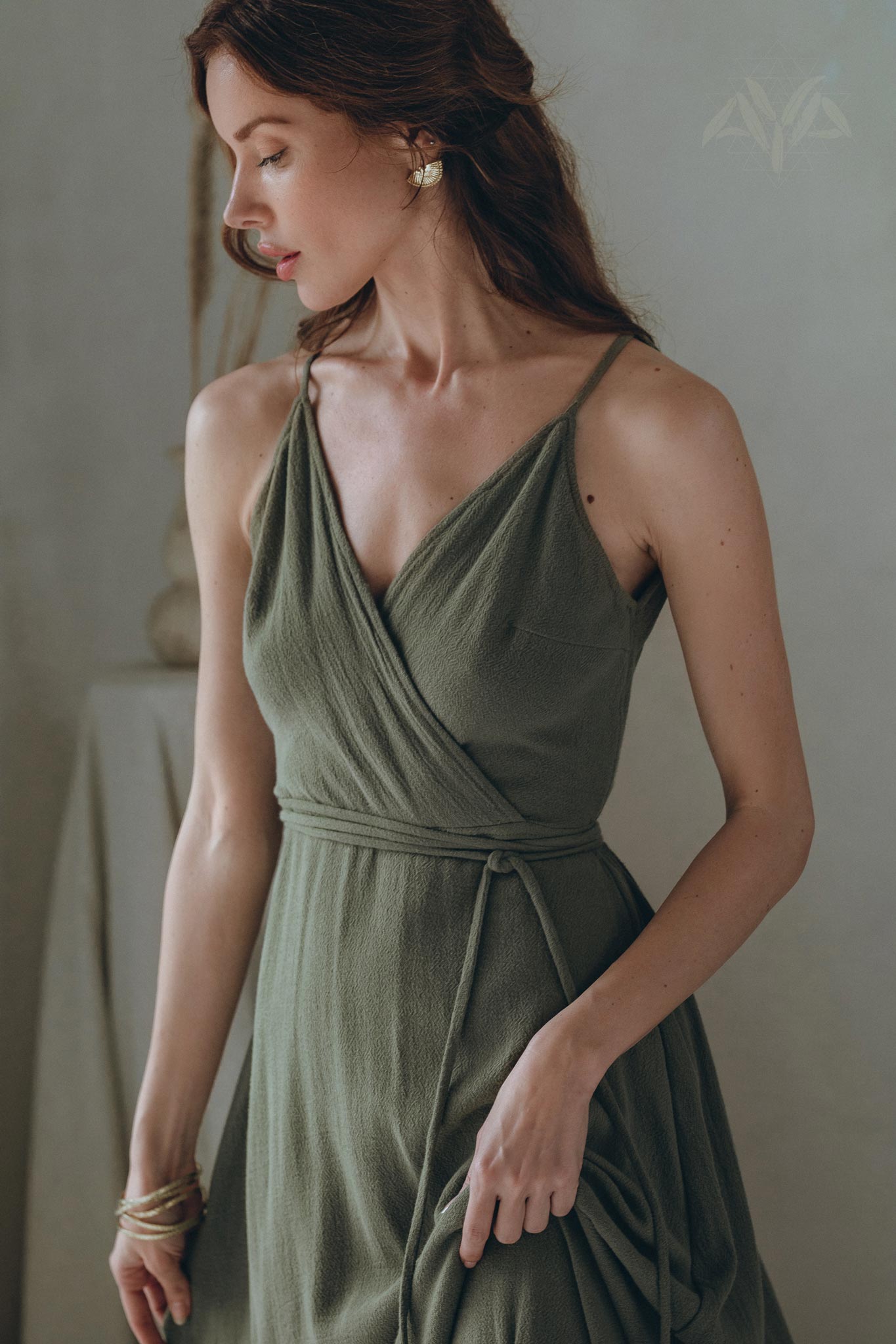 Boho Long Maxi Dress, Open Back Elegant Dress, Green Bridesmaid Dress - AYA Sacred Wear