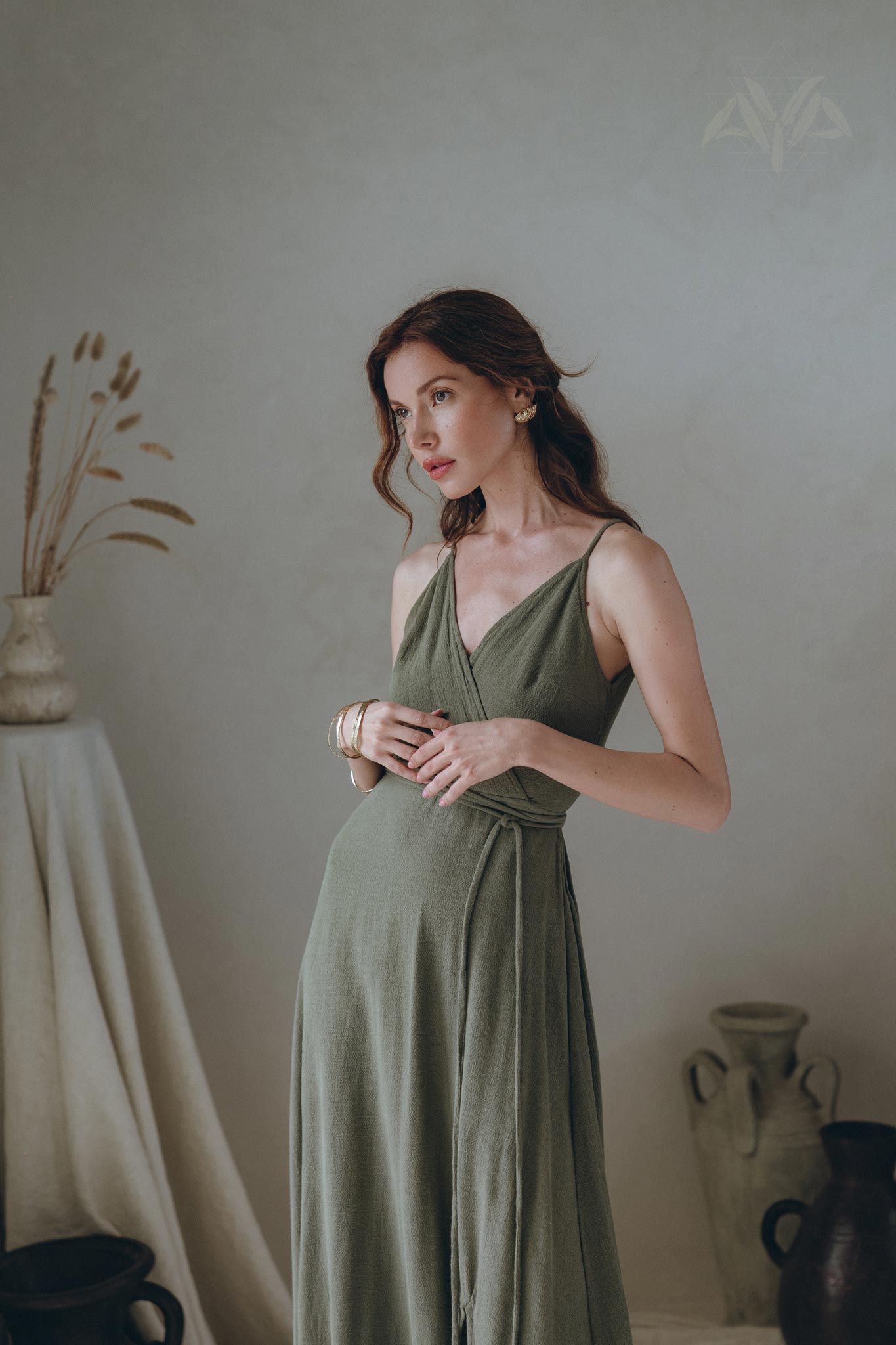 Boho Long Maxi Dress, Open Back Elegant Dress, Green Bridesmaid Dress - AYA Sacred Wear