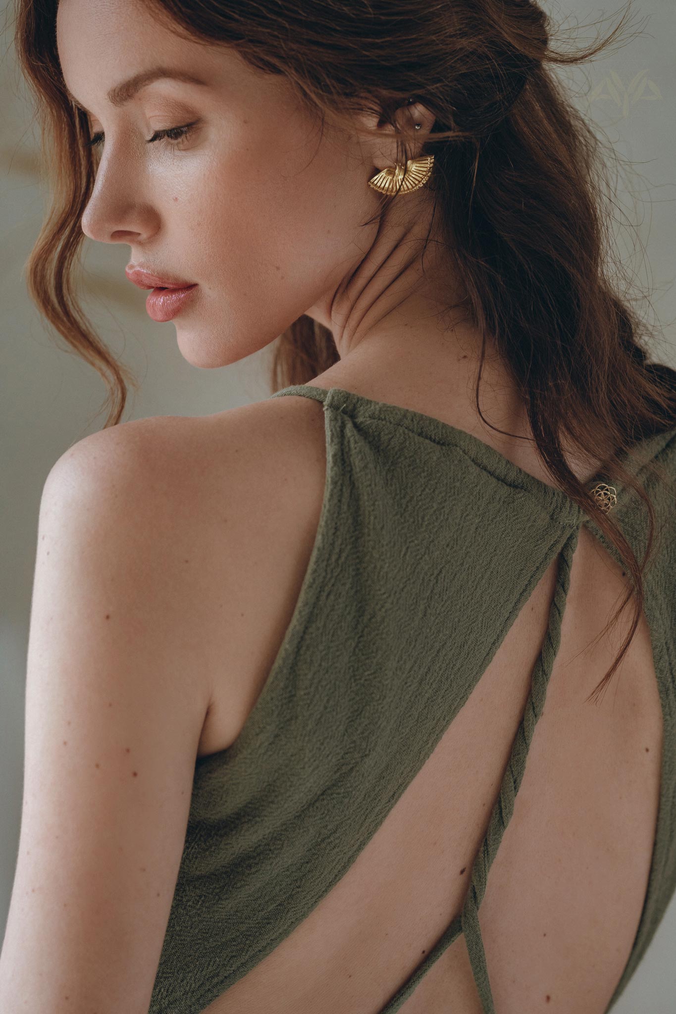 Boho Long Maxi Dress, Open Back Elegant Dress, Green Bridesmaid Dress - AYA Sacred Wear