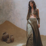 Get the perfect look with Aya Sacred Wear's Sage Green Boho Crop Top and Pants.