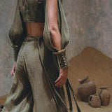 Aya Sacred Wear offers a stylish Sage Green Boho Crop Top and Pants set.