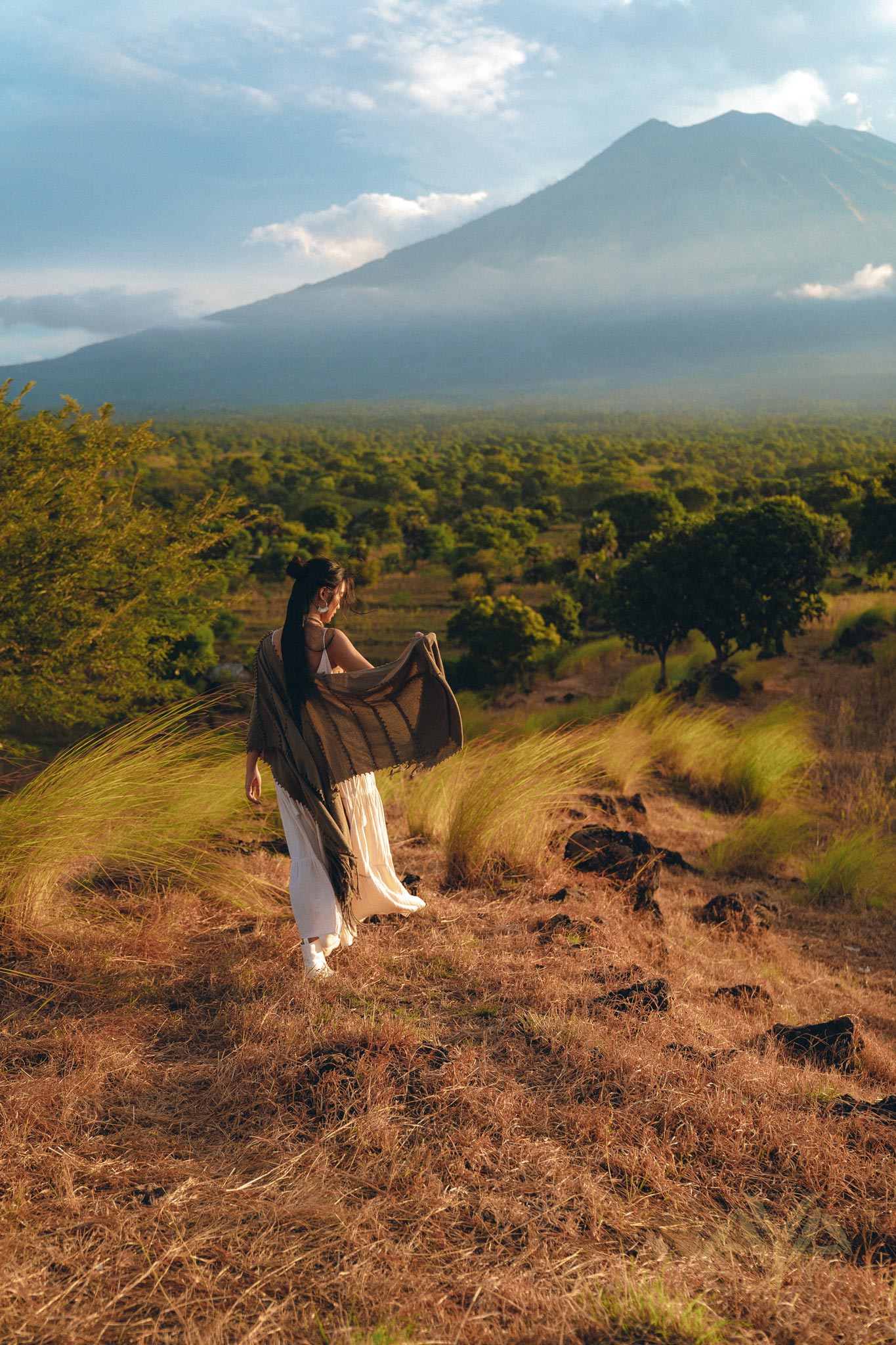 Olive Green Poncho Robe for Women, Boho Kimono Overcoat, Prom Cover Up - AYA Sacred Wear