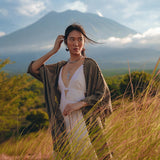 Olive Green Poncho Robe for Women, Boho Kimono Overcoat, Prom Cover Up - AYA Sacred Wear