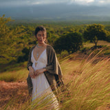 Olive Green Poncho Robe for Women, Boho Kimono Overcoat, Prom Cover Up - AYA Sacred Wear