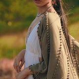 Olive Green Poncho Robe for Women, Boho Kimono Overcoat, Prom Cover Up - AYA Sacred Wear