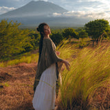 Olive Green Poncho Robe for Women, Boho Kimono Overcoat, Prom Cover Up - AYA Sacred Wear