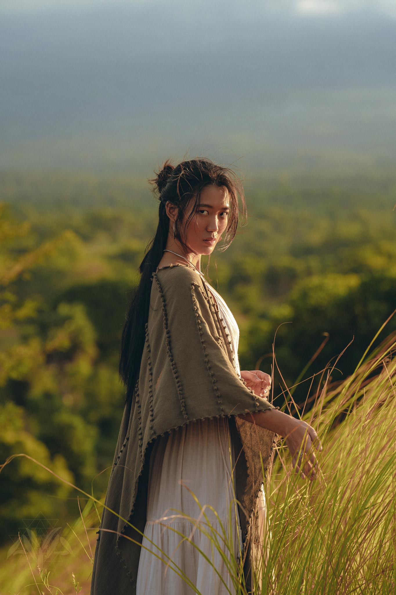 Olive Green Poncho Robe for Women, Boho Kimono Overcoat, Prom Cover Up - AYA Sacred Wear