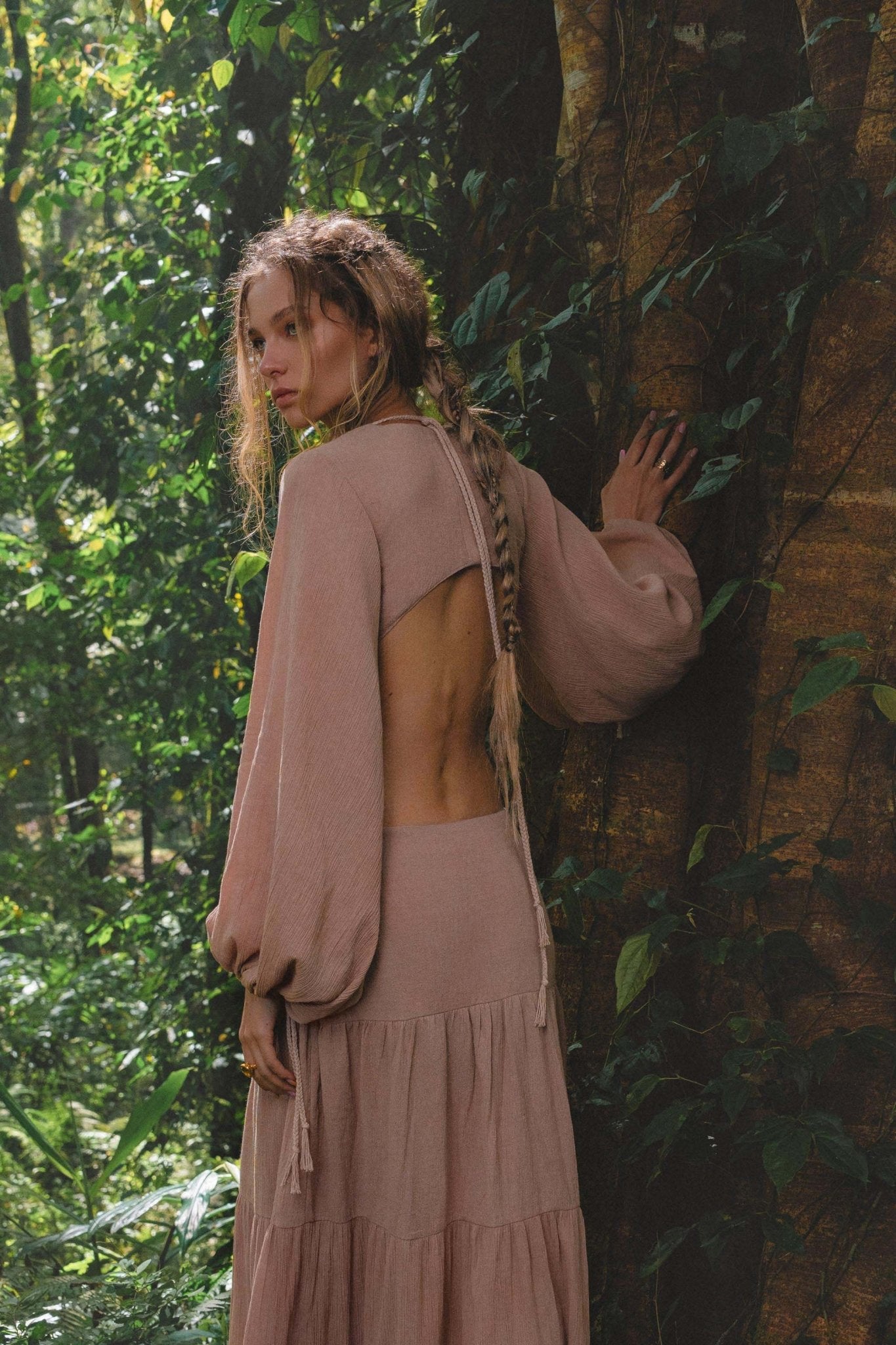 Samudra Dress in Blush Rose – Backless Boho Maxi Dress - AYA Sacred Wear
