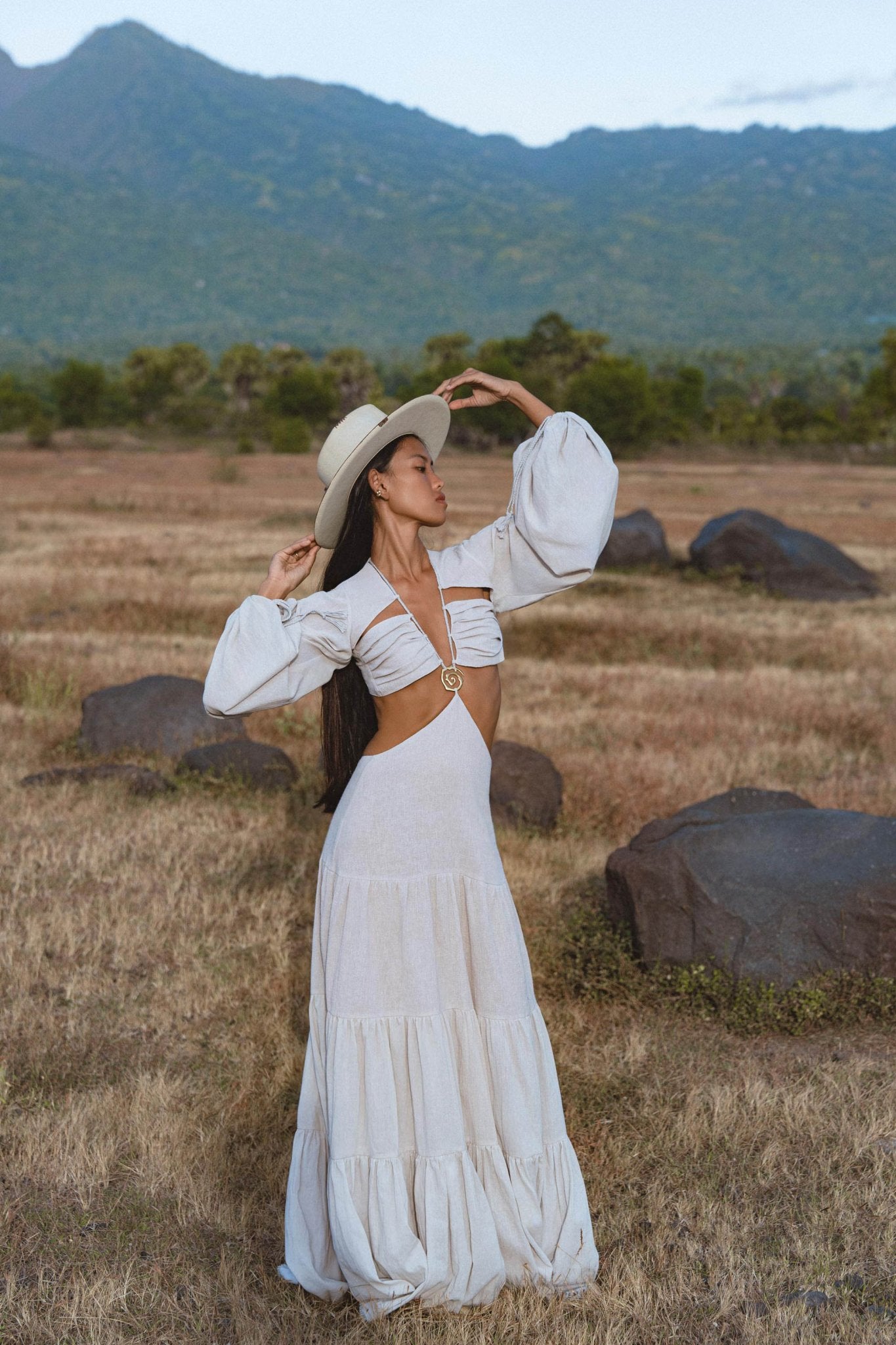 Samudra Dress in Celestial Mist Blue Colour – Organic Bohemian Garment - AYA Sacred Wear
