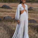 Samudra Dress in Celestial Mist Blue Colour – Organic Bohemian Garment - AYA Sacred Wear