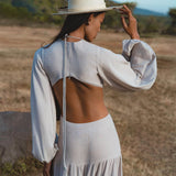 Samudra Dress in Celestial Mist Blue Colour – Organic Bohemian Garment - AYA Sacred Wear