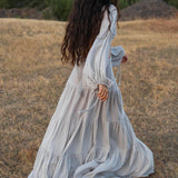 Samudra Dress in Celestial Mist Blue Colour – Organic Bohemian Garment - AYA Sacred Wear